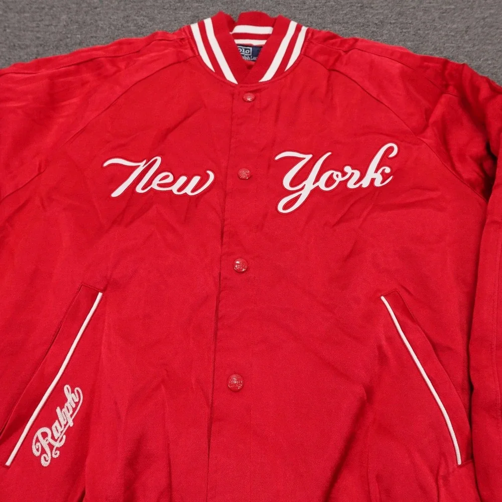 New York Yankees Jacket Mens XL Red MLB Baseball Polo Ralph Lauren Varsity
